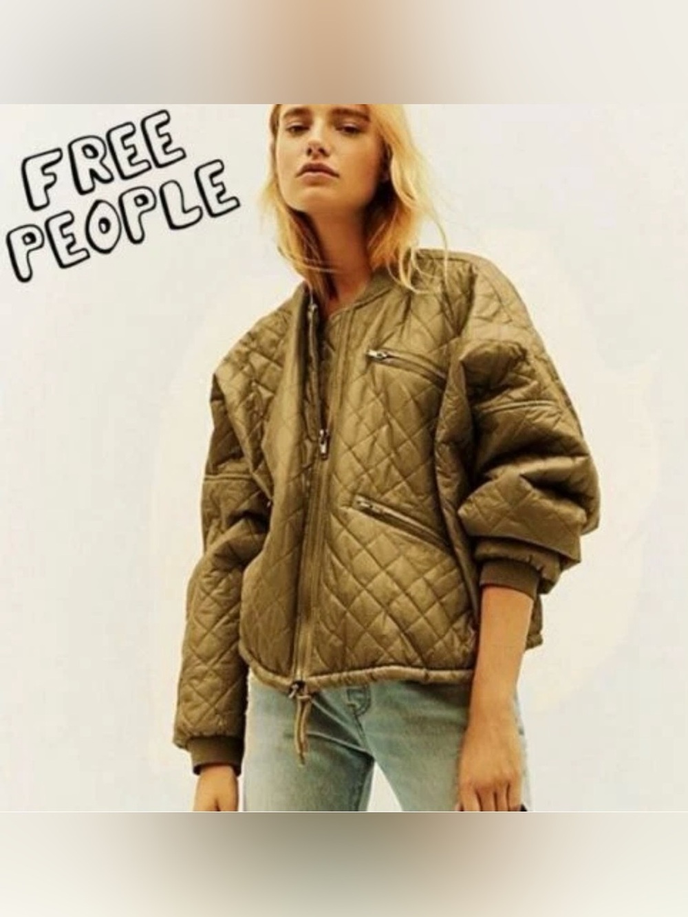 Free People Olive Quilted Bomber Jacket- size M
